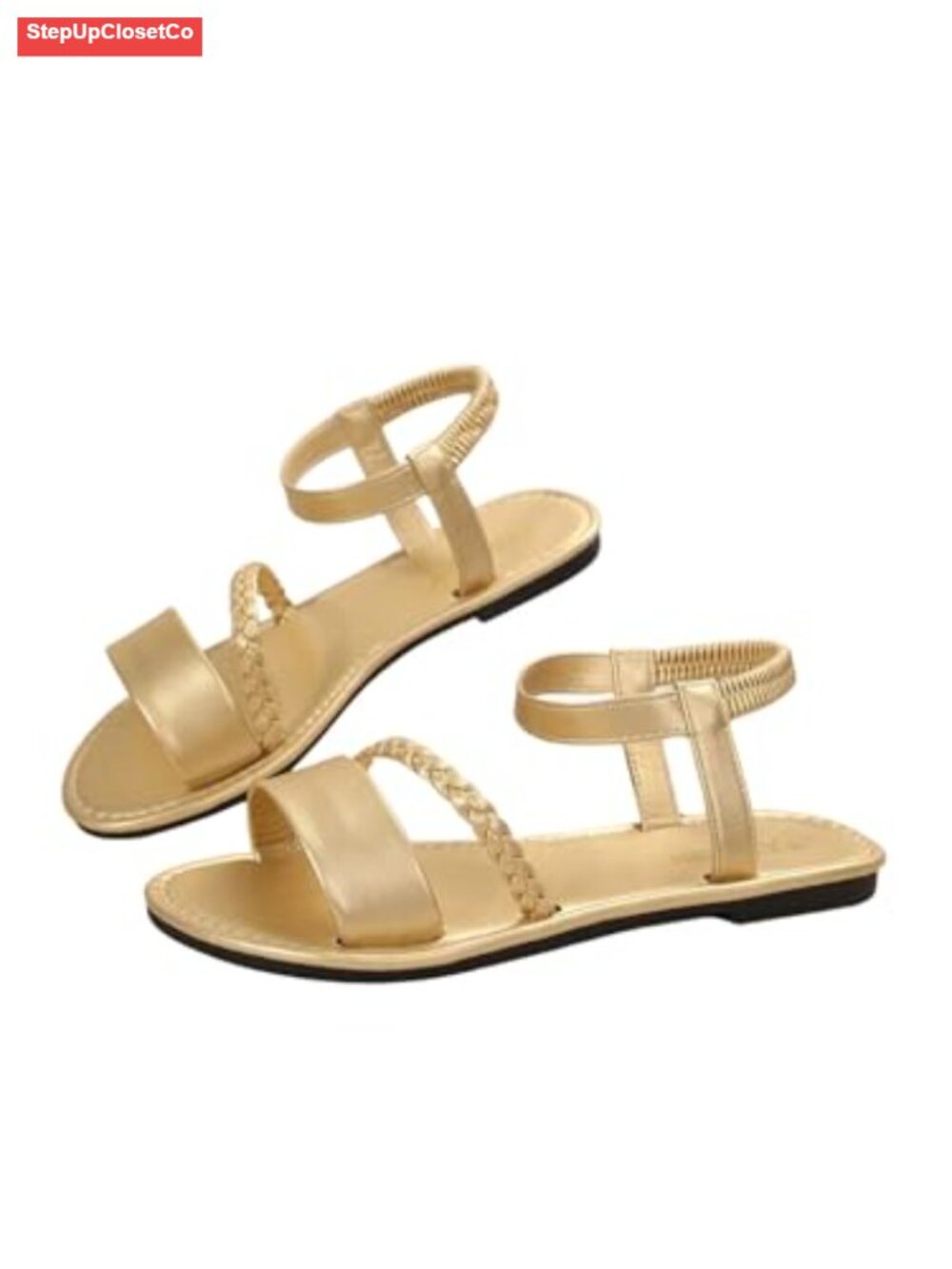 Metallic Braided Flat Sandals with Ankle Strap Dressy Slides